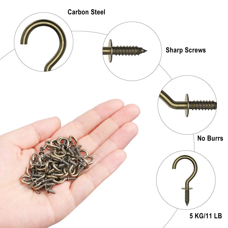 RELBRO 100 Pcs Small Screw Hooks  1/2 Inch Bronze Mini Screw in Jewelry Hooks Tiny Metal Screw Wood Ceiling Wall Hooks for Jewelries Crafts Keys Caps Plants String Lights Wreaths - Image 4